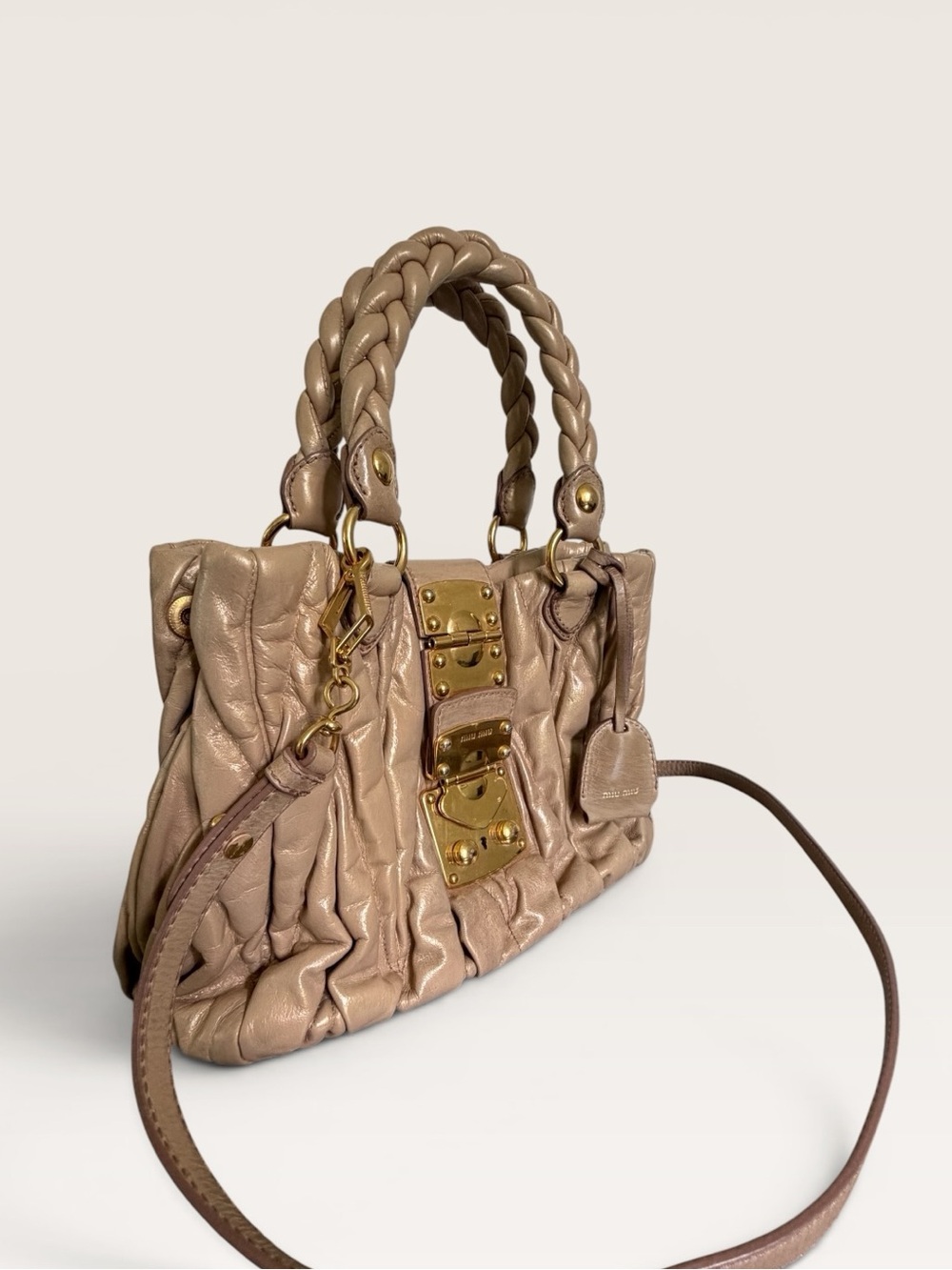 Miu Miu Matelassé Coffer Bag Metallic Rose Gold Leather Y2K - Picture 10 of 13